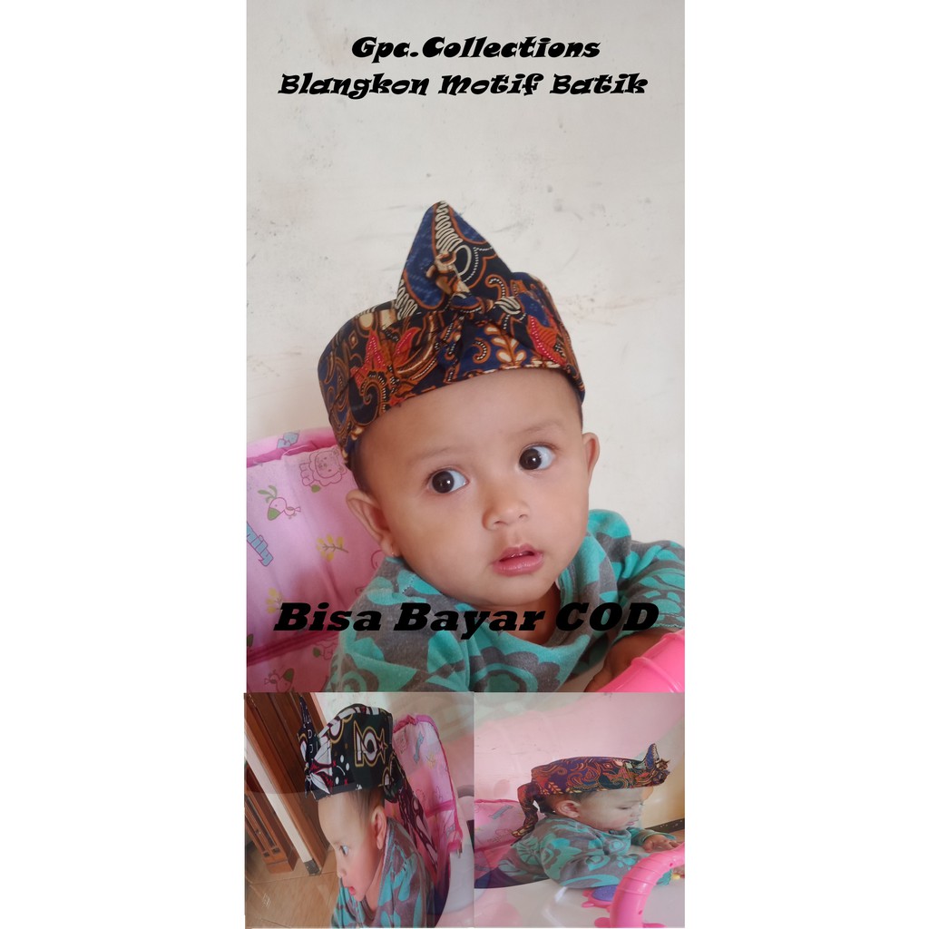 Blangkon Bayi Corak Batik / Ikat Kepala Anak Sunda Pajajaran / Blangkon Batik Bayi  5 Bulan Sampai 4 Tahun Full Motif Random Batik