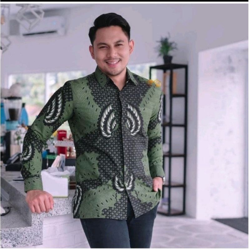 Kapal Kandas Kemeja Batik Pria Lengan Panjang Full Furing // KAPAL KANDAS hijau slimfit