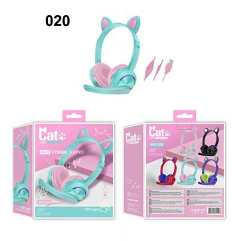 HEADSET HEADPHONE GAMING MUSIC CAT LED AKZ 020 SUPER BASS