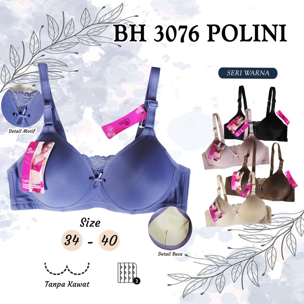 BEE - Bra Bh Wanita Push Up Tanpa Kawat Kancing Tiga Kualitas Premium 3076 Polini