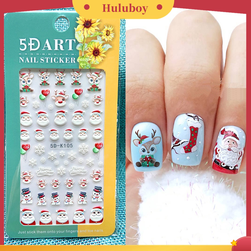 Huluboy Huluboy♡ Stiker Kuku Desain Snowflake Natal 5D Efek Tidak Pudar Untuk Dekorasi Manicure