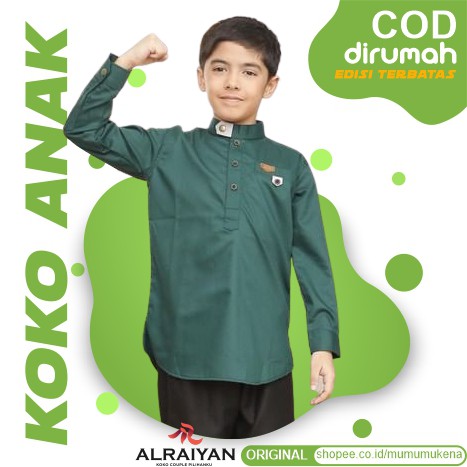 ALRAIYAN OFFICIAL BAJU KOKO ANAK LAKI LAKI LENGAN PANJANG WARNA HIJAU BOTOL UMUR 1 - 12 TAHUN