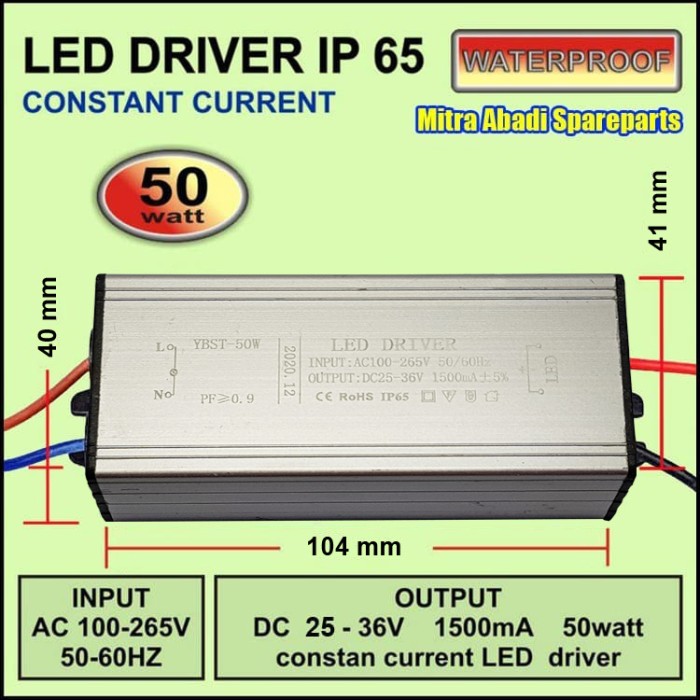 LED DRIVER AISE 50W/50 WATT 1500 MA CASING ALUMINIUM IP65 (REAL 50W)