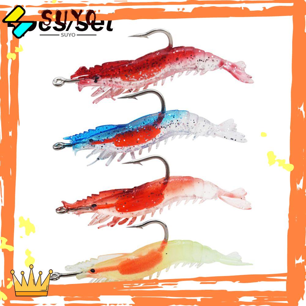 Suyou 4 Pcs Umpan Pancing Soft Bait Bentuk Udang Imitasi Bahan Silikon