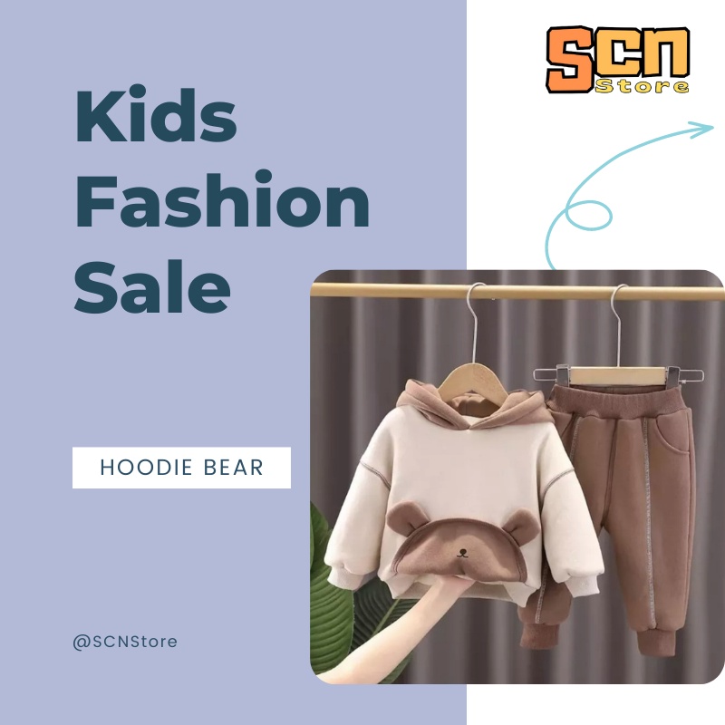 SCN STORE Setelan Hoodie Anak Usia 1-6 Tahun BEAR