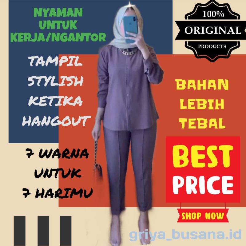 One Set Luwes Premium Setelan Kemeja Kerja Wanita Stylish Nabila Set Halus Lembut Adem