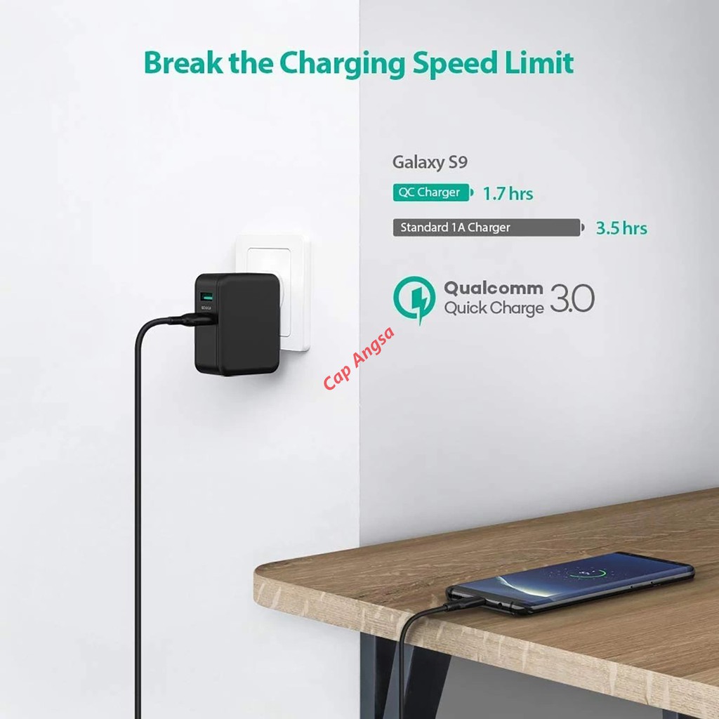 RAVPower RP PC006 CHARGER FAST CHARGING 30W DUAL PORT QUICK CHARGE 3.0 QC3.0 CHARGER HP WALL CHARGER