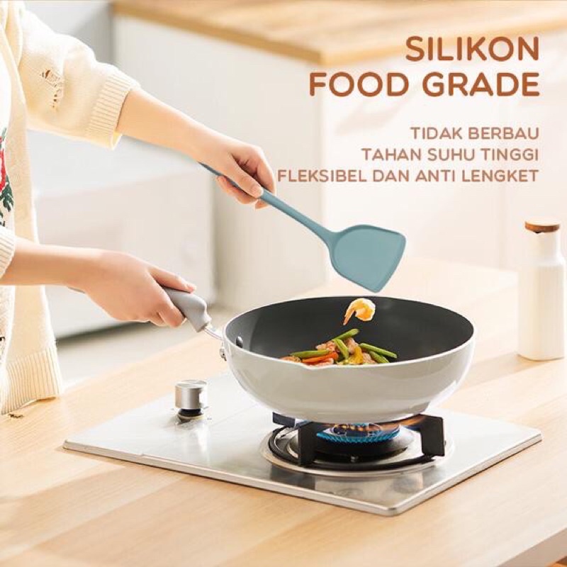 SAMONO SKW Alat Masak Plastik Spatula Sendok Sayur Silikon Kitchen Utensil Tahan Panas Food Grade Bir