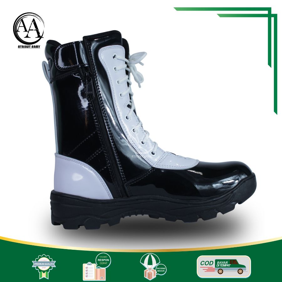 Sepatu Dinas PDH Kulit Asli 03 TNI AD Glossy Sepatu Kerja Pria Satpam Polri Security Hitam Tali Resliting