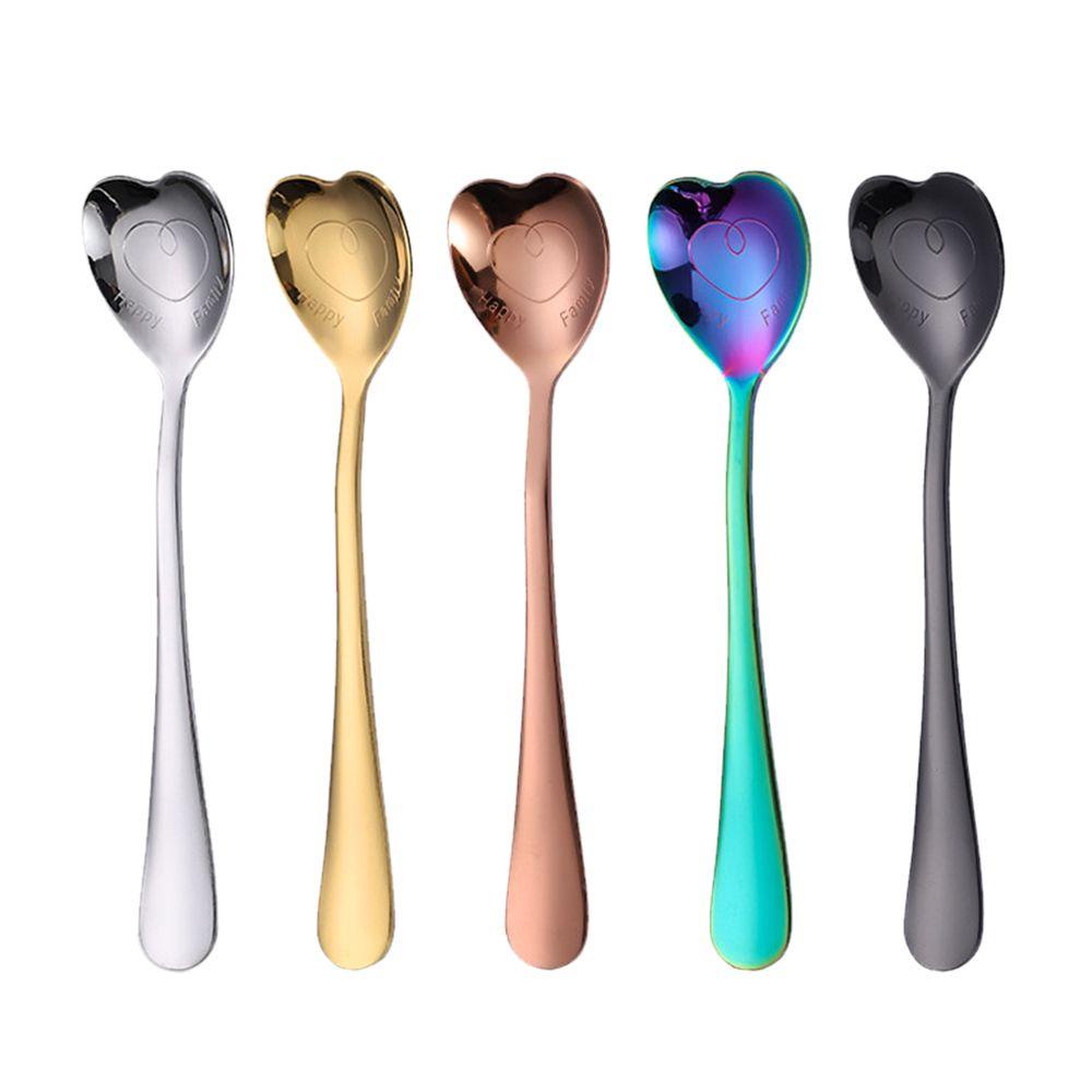 Preva Cutlery Set Reusable Stirring Spoons Stainless Steel Bentuk Hati Sendok Teh Alat Makan