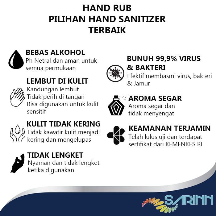 Hand Rub Hand Sanitizer non alkohol 100ml spray sanitiser sanitizier Made in Singapore ada izin Kemenkes RI