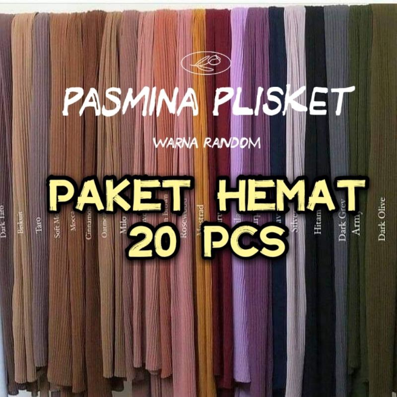 Dapet 20 pcs / 15RB Per pcs PASHMINA PLISKET PAKET HEMAT Warna Random
