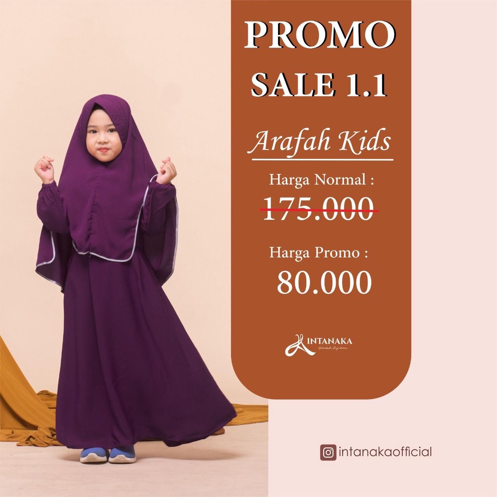 INTANAKA Arafah Kids gamis anak perempuan tanggung umur 4-10 tahun syari set khimar niqob
