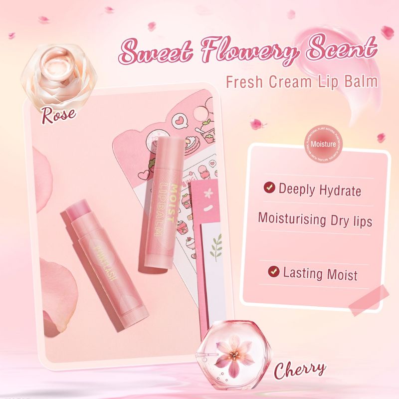 (BPOM) PINKFLASH Lip Balm fresh Lasting Moist soft lips Rose Moisturizing