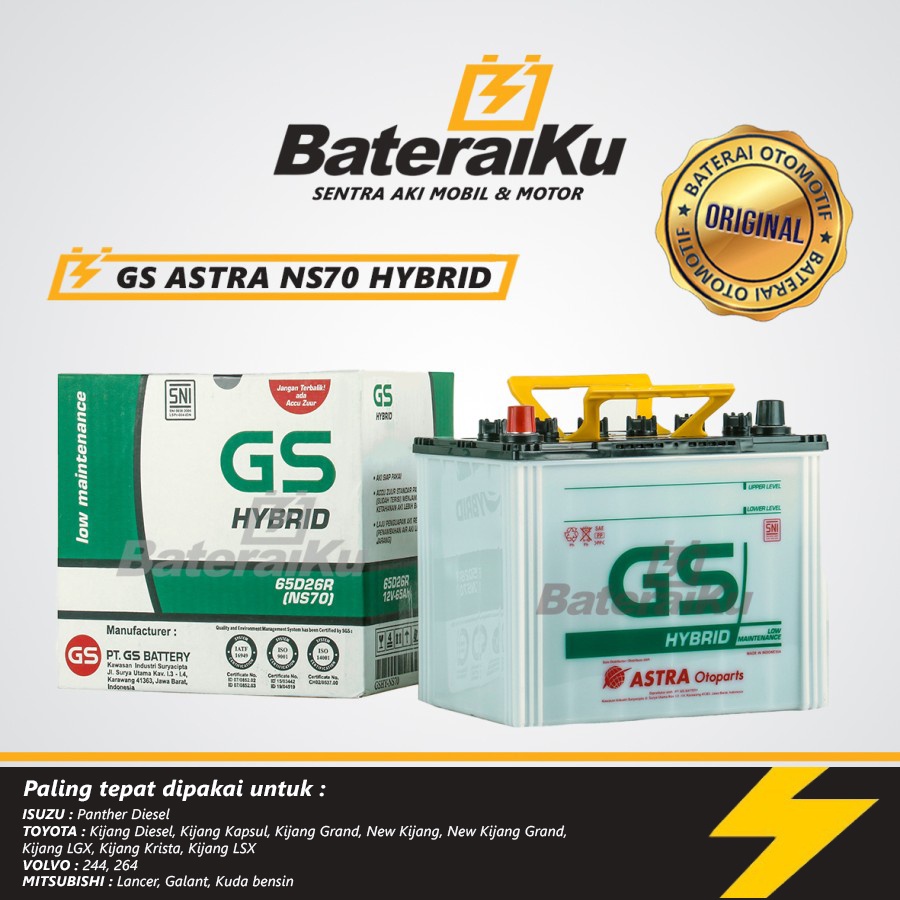 Aki Mobil GS Astra Hybrid NS70 Aki Hybrid Aki Basah Aki Mobil Kijang, Lancer, Panther, Kuda, dll