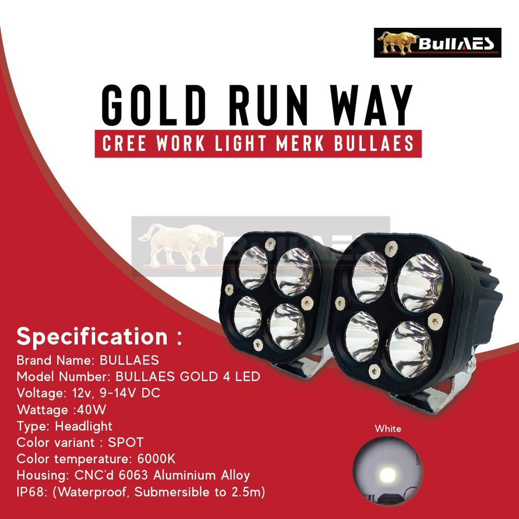 LAMPU TEMBAK CREE WORK LIGHT GOLD RUNWAY 40 Watt MERK BULLAES V2561