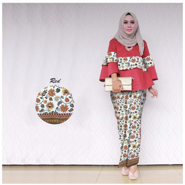 Pakaian Wanita io Ready kebaya set 2in1 monica maroon atasan baloteli batik L sutera rok lilit