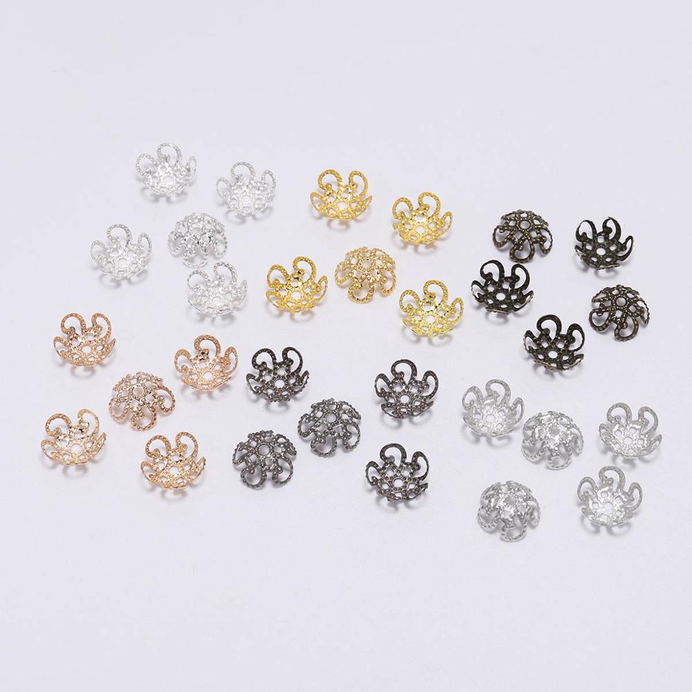 100pcs Konektor Charms Bentuk Bunga Hollow Bahan Metal Warna Silver Gold Ukuran 8 10mm Untuk Membuat Perhiasan