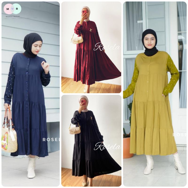 Rosela Dress || Midi Dress Susun || Gamis Susun Twill || Gamis Busui || Gamis Kekinian || Rosela Dre