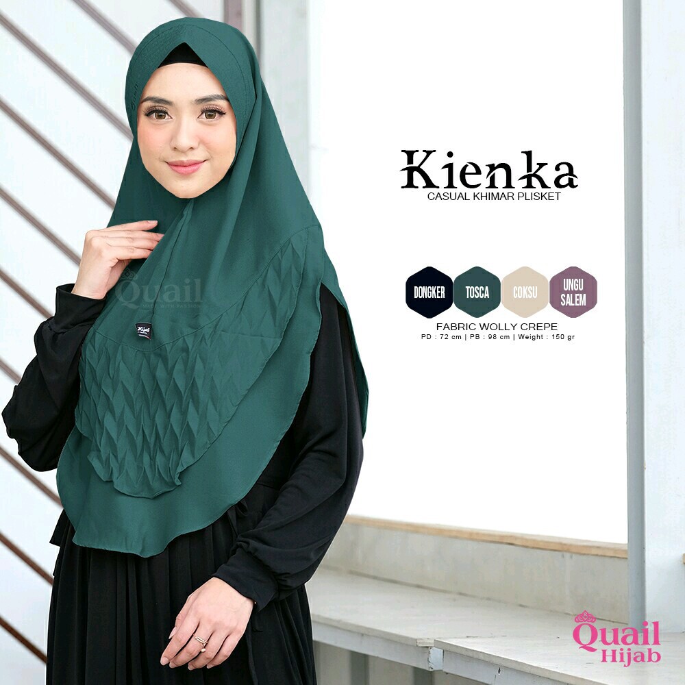 Kienka Khimar Aksen plisket Quail Hijab Wolly Crepe Ori Murah
