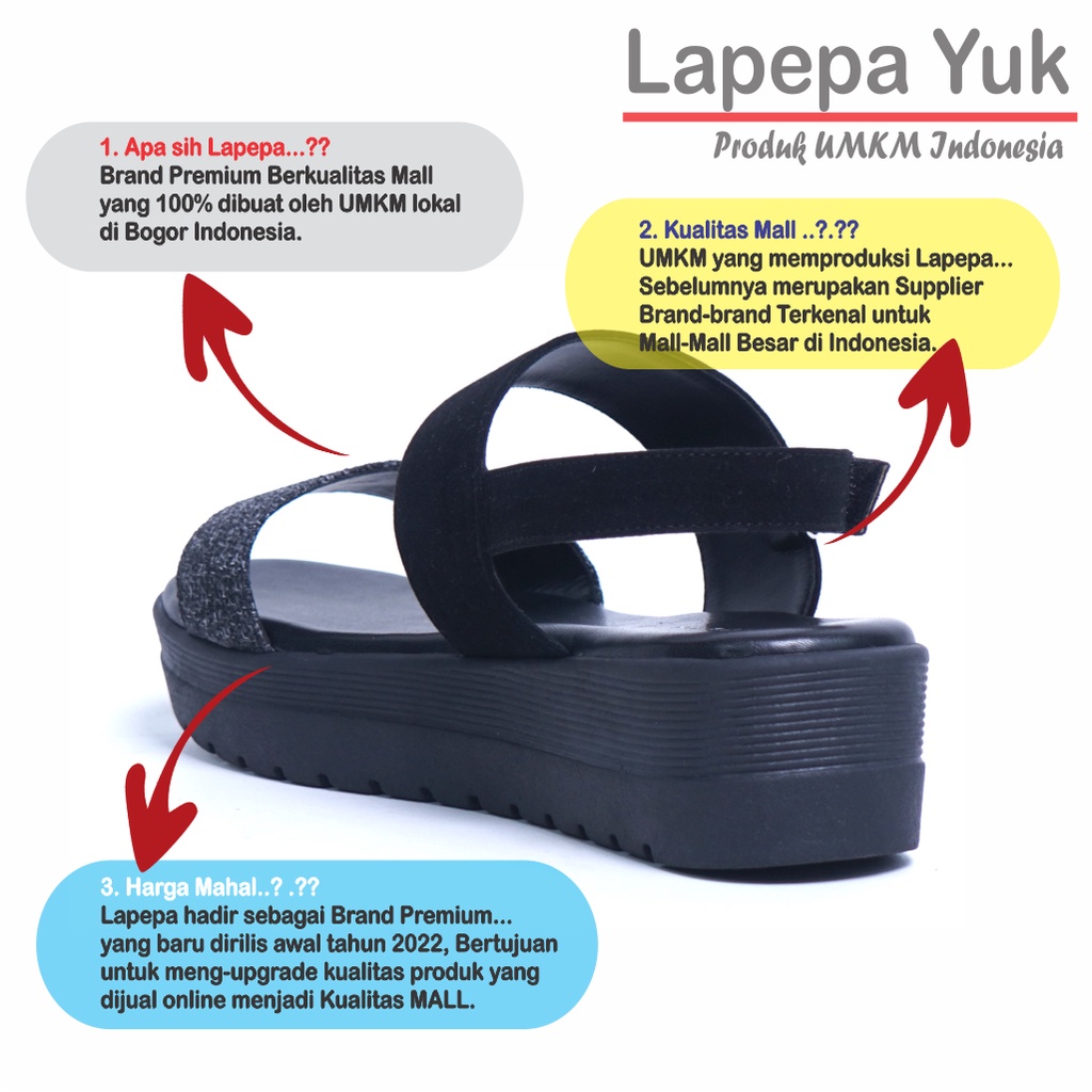 LAPEPA YUK -  Sepatu Sandal Wanita Wedges GHEA Model Ban dua Tali Strap belakang Hak Tinggi Sole 4 cm Spatu Sendal Gunung Cewek  Size 36 37 38 39 40 Warna BLACK Hitam Cewe Kekinian Premium Terbaru Shoes Ori Original Mall Official Store Promo