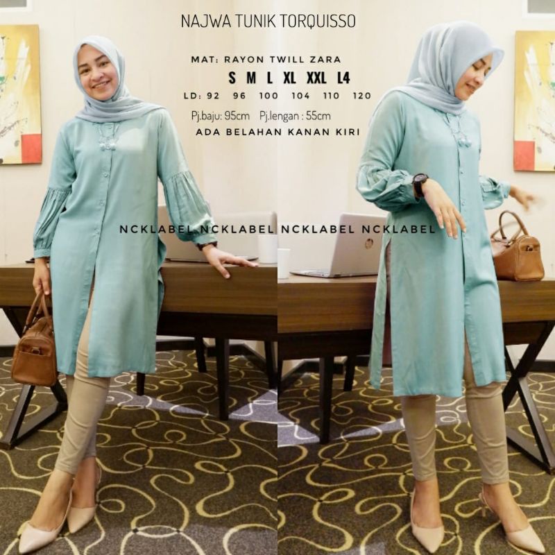 Najwa Tunik Original Berlabel NCK Baju Wanita Kemeja Lengan Panjang