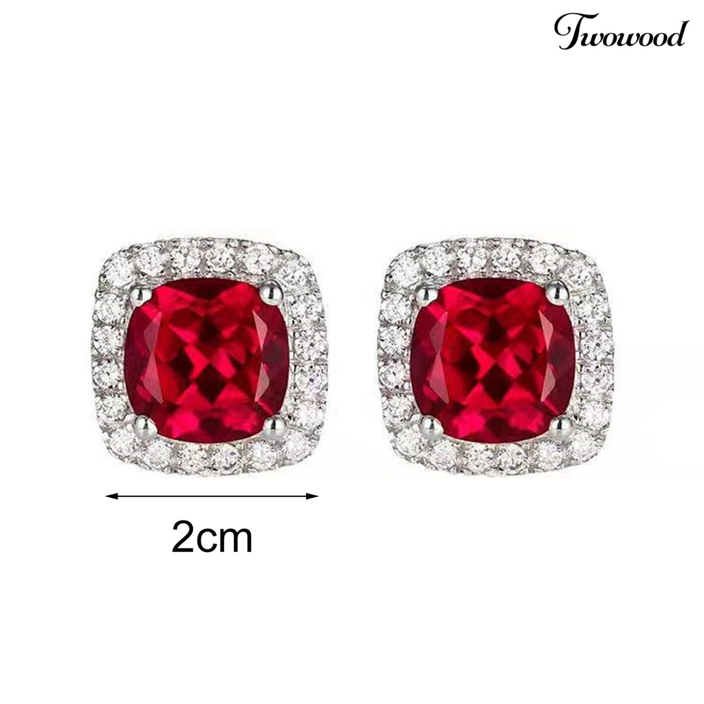 1 Pasang Anting Stud Cubic Zirconia Bentuk Persegi Bahan Alloy Untuk Daily Life