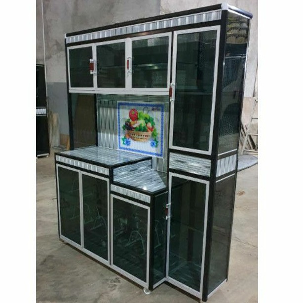 RAK PIRING 4 PINTU TIANG WARNA KACA RIBEN BAWAH KERAMIK RAK PIRING 4 PINTU TIANG WARNA KACA RIBEN BAWAH KERAMIK