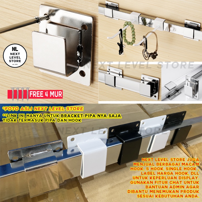 Bracket Wall Support Single Hook Kotak Cantolan Pipa Besi - PUTIH - ada 2 model : Pilih di VARIASI