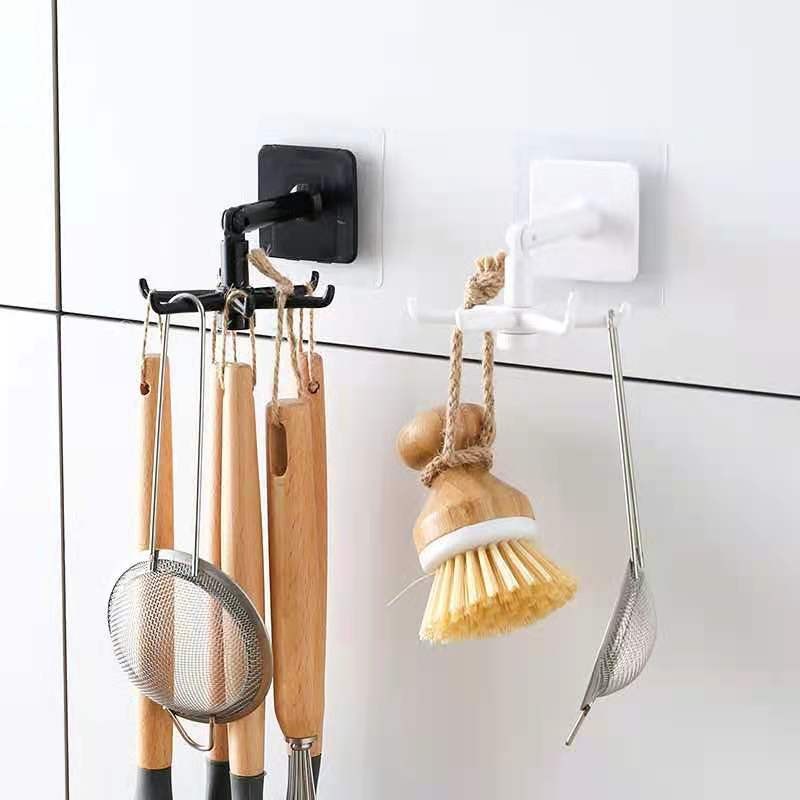Gatungan Putar Spatula Hook Dapur Cantolan Serbaguna 360 5 Kait Folding Tekuk Dinding Keramik Tempel