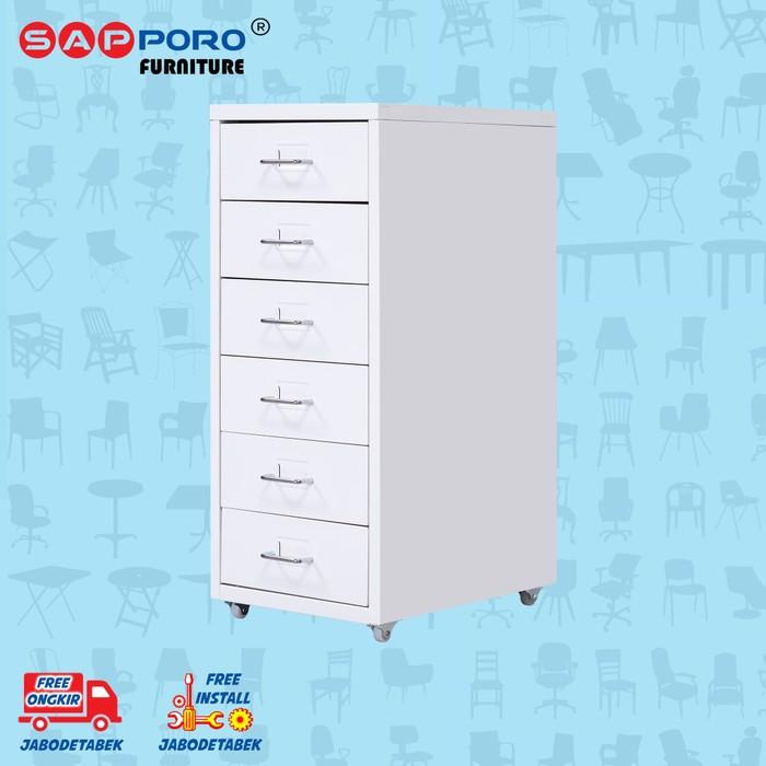 

Cabinet | Lemari Kantor Mini / Lemari Besi Portable 6 Laci Sapporo Alzey - White