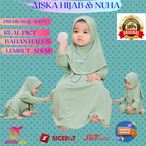 Baju gamis anak perempuan Gamiset daily Nuha Soft Green M 2 tahun
