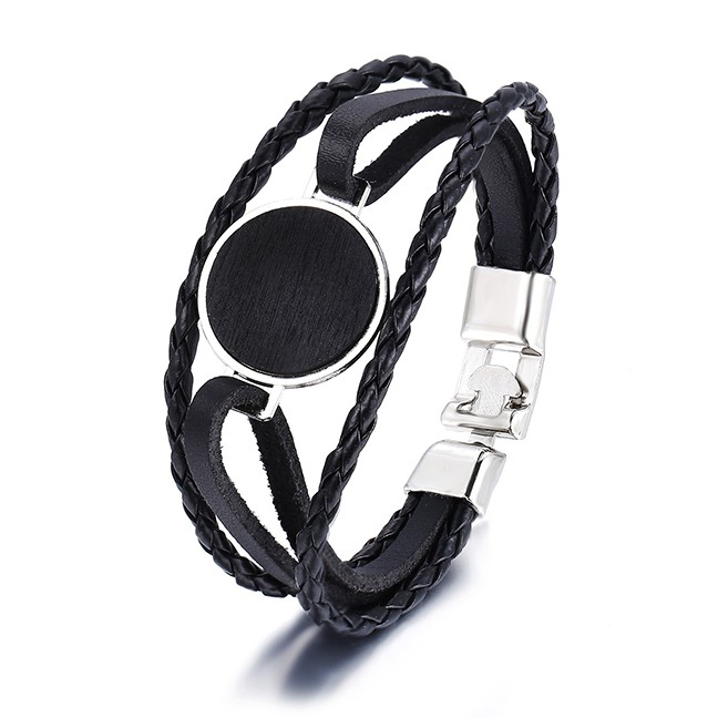 LRC Grelang Tangan Fashion Silver Buckle Round Faux Leather Bracelet D98796