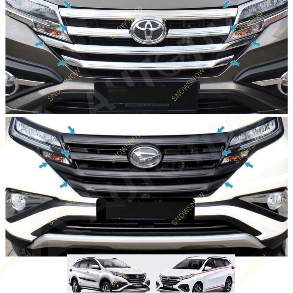 Cover grill depan all new rush terios 2018 2020 2022 Hitam Chrome