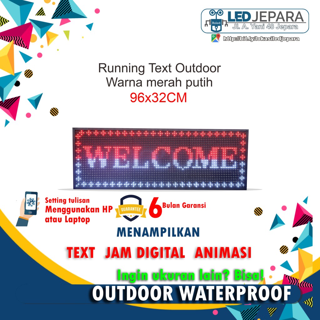 RUNNING TEXT RUNNING TEKS OUTDOOR UKURAN 100X40 CM LED JEPARA