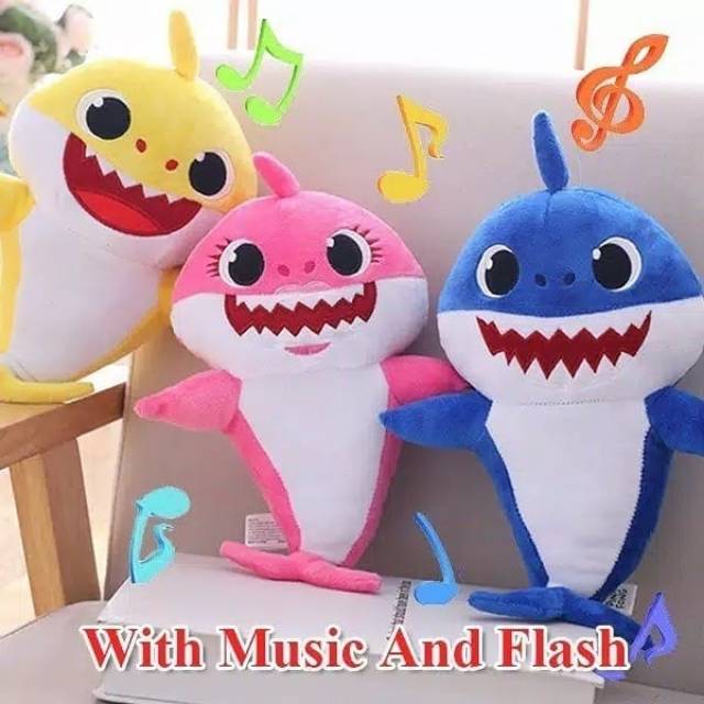 Boneka baby shark doll bayi mainan anak nyanyi nyala lampu bersuara bunyi aktivitas hadiah kado edu