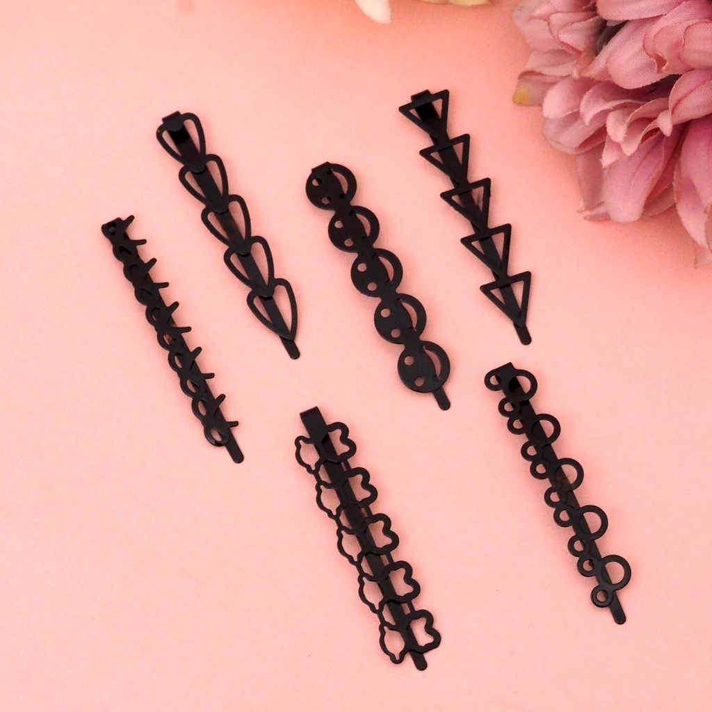 Jepit Rambut Poni Bobby Pin SET ISI 2 PCS Bentuk Campur Warna Hitam Jepitan Korea Aksesoris Rambut Wanita