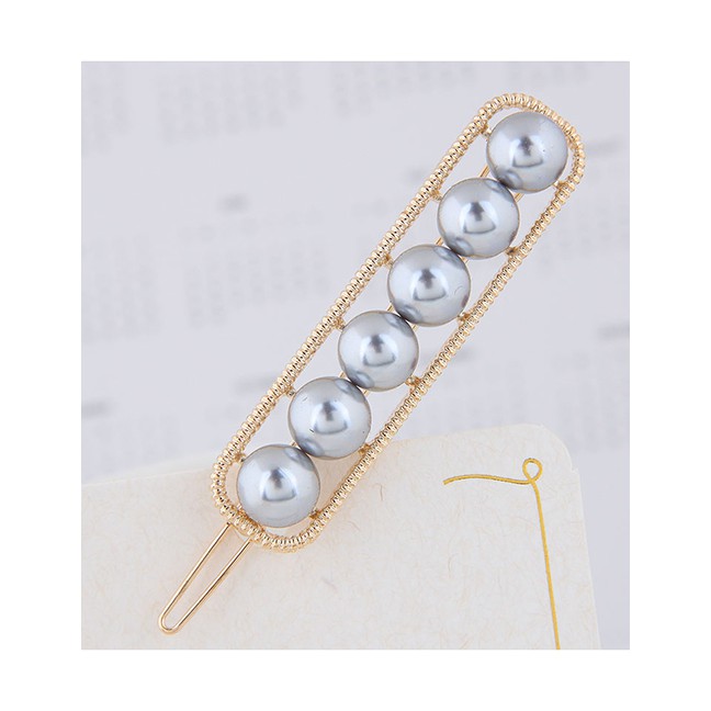 LRC Jepit Rambut Fashion Gray Metal Inlaid Pearl Hair Clip A5789X