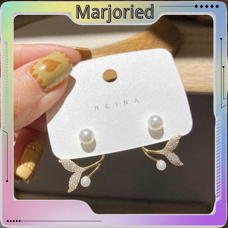 Anting 925 Perak Jarum Ikan Korea Ekor Mutiara 2021 Baru Trendi Elegan Fashion Stud Earrings-MJD