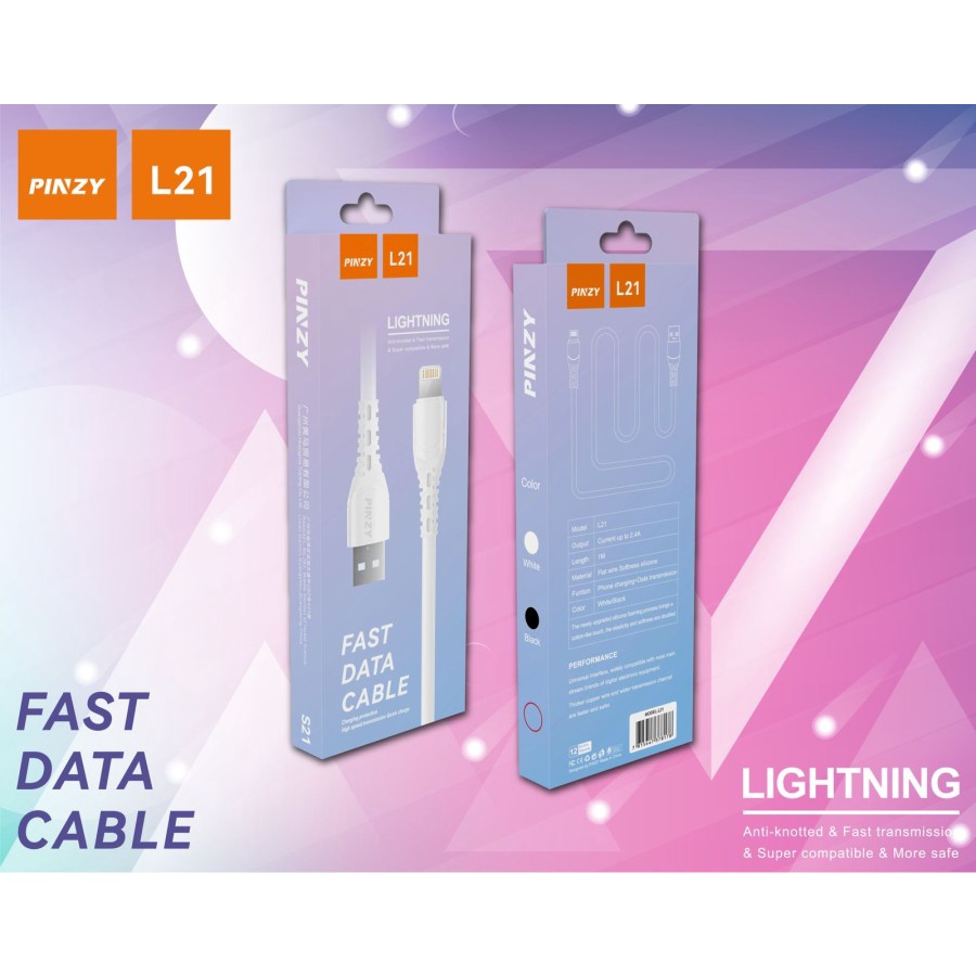 Kabel Data L21 2.4A USB Type Lightning Support Data Transmisi