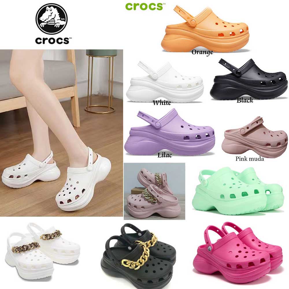 Crocs Classic Bae Clog   Sandal wanita  platform Chain Embellished Tinggi 7-8cm