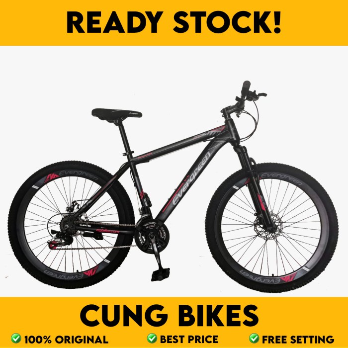 Sepeda gunung MTB 27.5 Evergreen 585 Velg Tinggi Double disc brake - Hitam merah