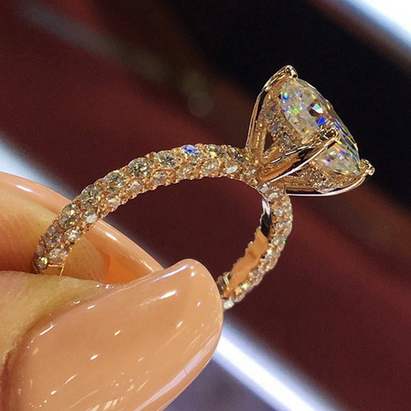 Cincin Kawin / Tunangan Full Bulat Hias Zircon Mewah untuk Wanita