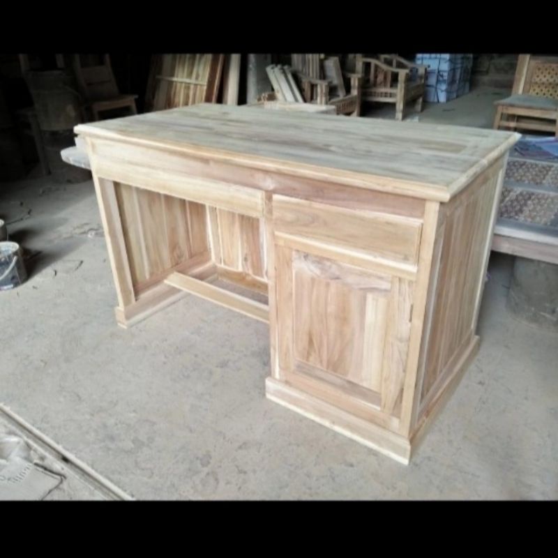 Meja kerja - Meja kantor/belajar laci 2 kayu jati mentahan