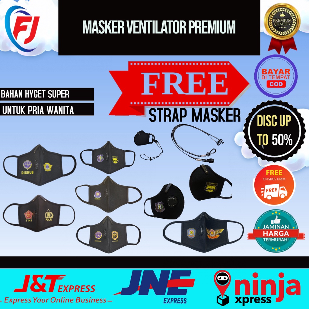 MASKER VENTILATOR TNI POLRI/SATPAM/DISHUB/KEMENHUB+STRAP MASKER /KALUNG MASKER PREMIUM