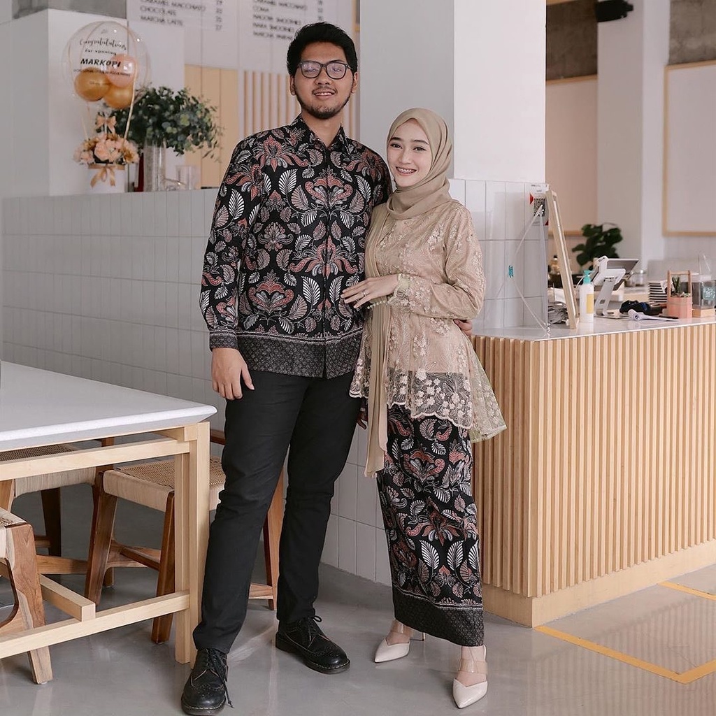 Maura Couple - Sania Ruffle Batik Couple ori Ndoro jowi DNT Garansi Termurah Shopee - BATIK Couple-CREAM LATTE