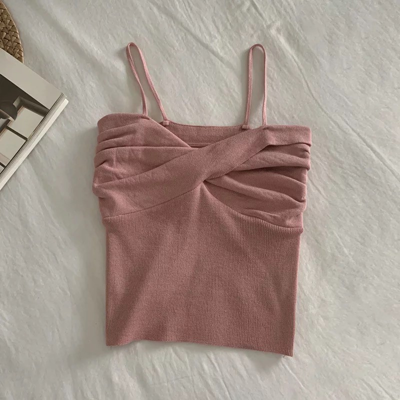 ✨WINGALERY✨ Tank Top Olivia Bahan Rajut Pakaian Wanita Import Style Korea 4038-PINK