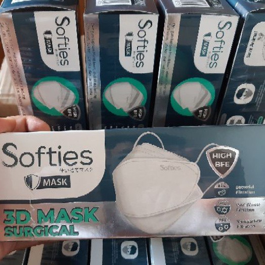 Masker Softies 3D KF94 4 lapis filter 4ply medis Surgical face mask putih 20pc KF 94 isi 20 polos