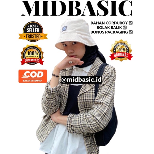 MIDBASIC TOPI BUCKET HAT CORDUROY TOPI BUCKET HAT WANITA TOPI BUCKET CORDUROY BOLAK BALIK ORIGINAL