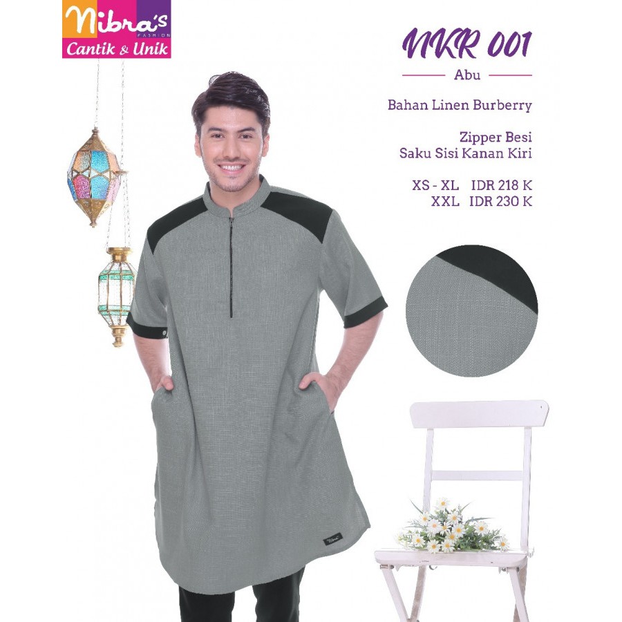 KOKO DEWASA NIBRAS NKR 01 WARNA ABU BAHAN LINEN BURBERRY LENGAN PENDEK MODEL KURTA PAKISTAN